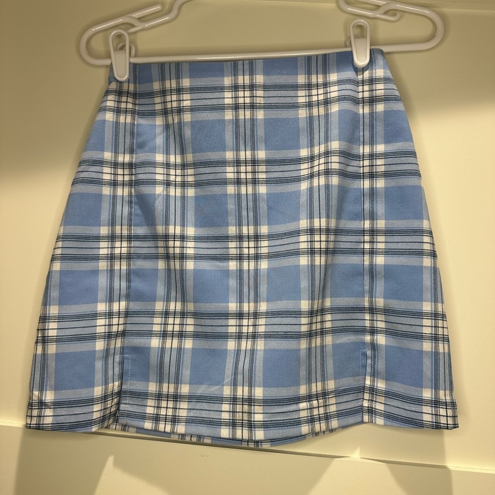 Blue and White Brandy Melville Mini Pencil Skirt with Slits